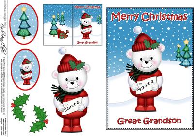Xmas Great Grandson Teddy Ed 5x7 3D Decoupage