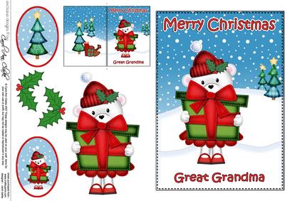 Xmas Great Grandma Teddy Tess 5x7 3D Decoupage