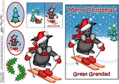 Xmas Great Grandad Scottie Dog 5x7 3D Decoupage