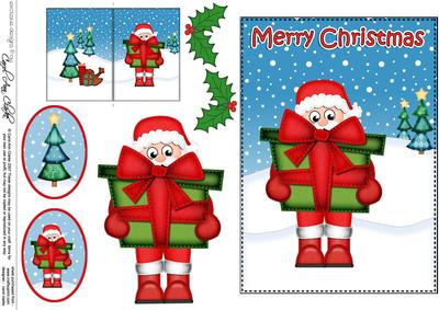 Christmas Santa's Present 5x7 3D Decoupage