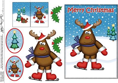 Christmas Skating Rudolph 5x7 3D Decoupage