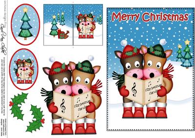 Christmas Carol Singing Horses 5x7 3D Decoupage