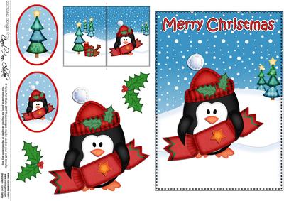 Christmas Little Penguin 5x7 3D Decoupage