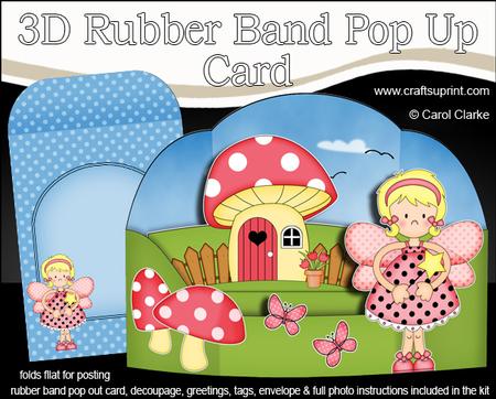 3D Girlz Fairy Fiz Rubber Band Pop Up Scene Card