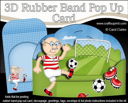 3D Old Man Bert Plays Football Rubber Band Pop Up Scene Card