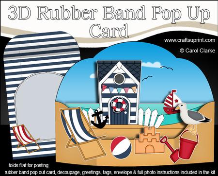 3D Beach Hut Holiday Rubber Band Pop Up Scene Card