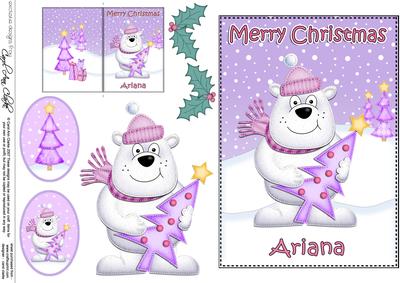 Xmas Ariana Ben Polar Bear 5x7 3D Decoupage