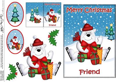Xmas Friend Ben Polar Bear 5x7 3D Decoupage
