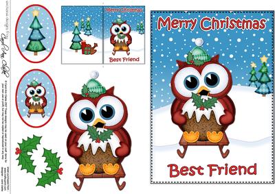 Xmas Best Friend Hoot Owl 5x7 3D Decoupage
