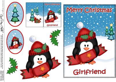 Xmas Girlfriend Penguin 5x7 3D Decoupage