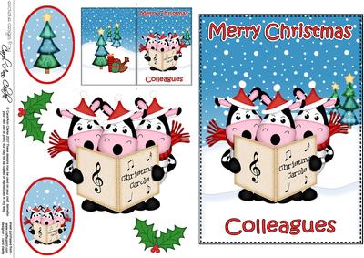 Xmas Colleagues Milly Moo Cow & Friends 5x7 3D Decoupage