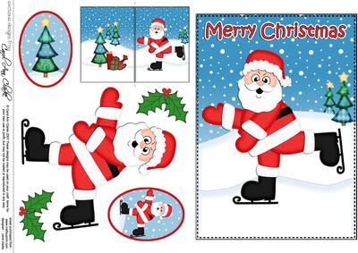 Christmas Skating Santa 5x7 3D Decoupage