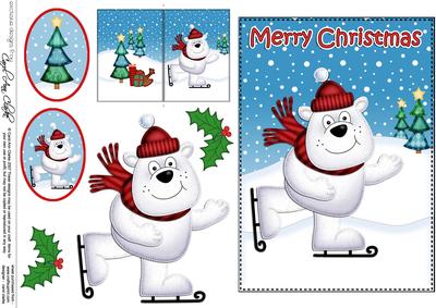 Christmas Skating Ben Polar Bear 5x7 3D Decoupage