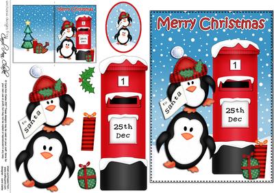 Christmas Penguins Postbox 5x7 3D Decoupage