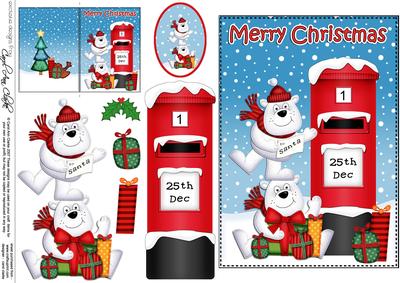 Christmas Polar Bears Postbox 5x7 3D Decoupage