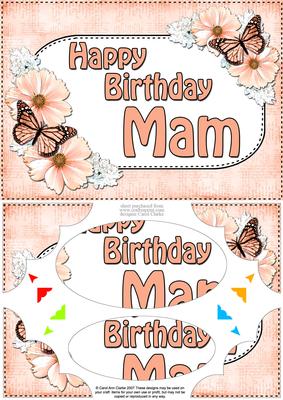 A5 Birthday Mam Butterflies & Flowers Scallop Corner