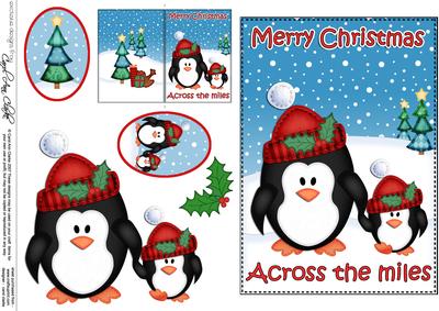 Xmas Across the Miles Penguins 5x7 3D Decoupage