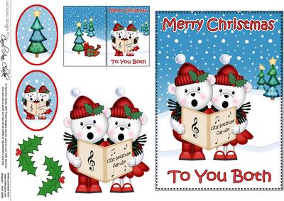 Xmas to You Both Teddies 5x7 3D Decoupage