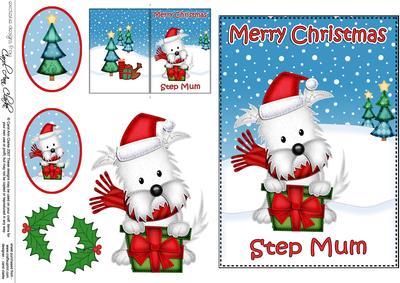 Xmas Step Mum Westie Dog 5x7 3D Decoupage