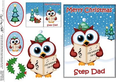 Xmas Step Dad Little Hoot Owl 5x7 3D Decoupage