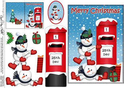 Christmas Snowmen Postbox 5x7 3D Decoupage