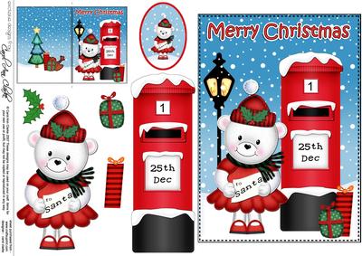 Christmas Teddy Tess Postbox 5x7 3D Decoupage