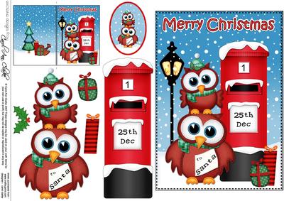 Christmas Owls Postbox 5x7 3D Decoupage