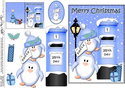 Christmas Penguins Postbox 5x7 3D Decoupage