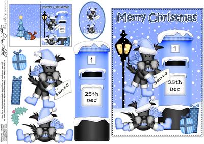 Christmas Scottie Dogs Postbox 5x7 3D Decoupage