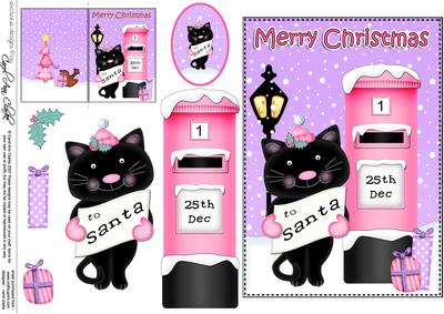 Christmas Little Cat Postbox 5x7 3D Decoupage