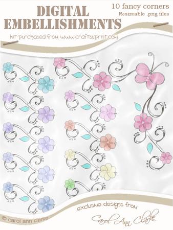 'organza Butterfly and Flower Corner' Digital Embellishments