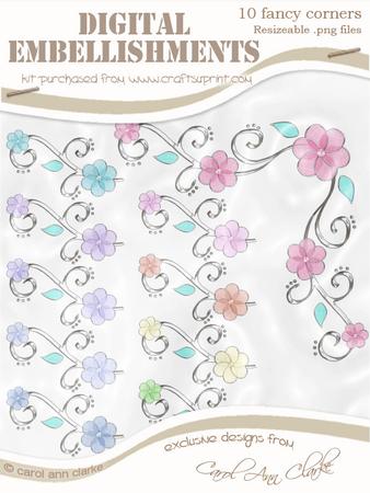 'organza and Pearl Flower Corner' Digital Embellishments