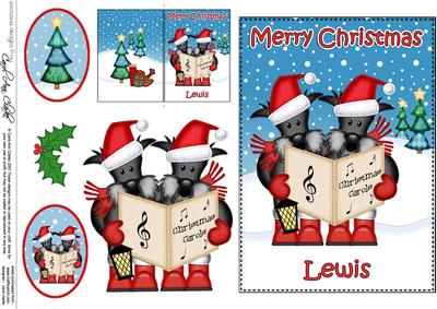 Xmas Lewis Scottie Dogs 5x7 3D Decoupage