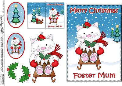 Xmas Foster Mum Little Cat 5x7 3D Decoupage