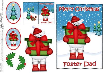 Xmas Foster Dad Polar Bear 5x7 3D Decoupage