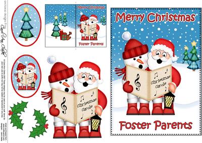 Xmas Foster Parents Santa & Snowman 5x7 3D Decoupage