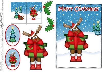 Christmas Rudolph's Present 5x7 3D Decoupage