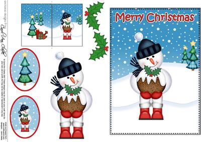 Christmas Snowman's Xmas Pud 5x7 3D Decoupage