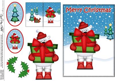 Christmas Ben Polar Bear's Present 5x7 3D Decoupage