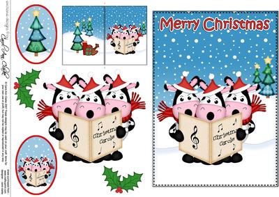 Christmas Milly Moo Cow & Friends 5x7 3D Decoupage