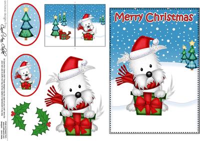 Christmas Westie Dog's Present 5x7 3D Decoupage