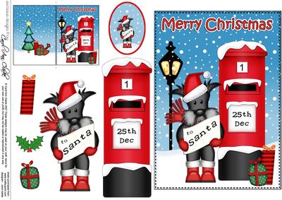 Christmas Hamish Scottie Dog Postbox 5x7 3D Decoupage