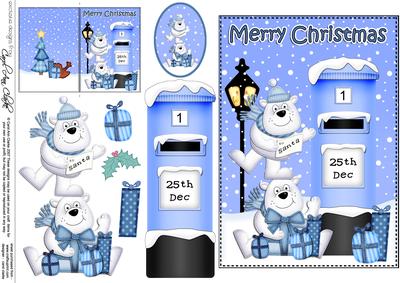 Christmas Polar Bears Postbox 5x7 3D Decoupage