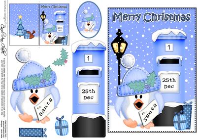 Christmas Little Penguin Postbox 5x7 3D Decoupage
