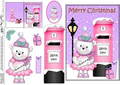 Christmas Teddy Tess Postbox 5x7 3D Decoupage