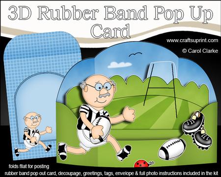 3D Old Man Bert Plays Rugby Rubber Band Pop Up Scene Card