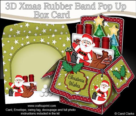3D Xmas Rooftop Santa Rubber Band Pop Up Box Card