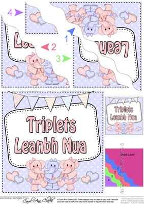 Irish New Baby Girl/boy Triplets Wavy Corner Side Stacker