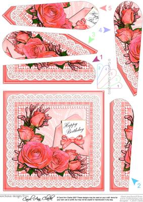 Birthday Roses Lace N Pearls Fan Pyramage Topper