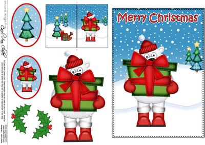 Christmas Ben Polar Bear's Present 5x7 3D Decoupage